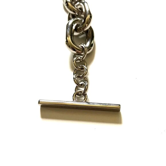 Paco Rabanne Silver Tone Chain Link Bracelet Womens Toggle Logo Engraved Brass - Picture 7 of 11